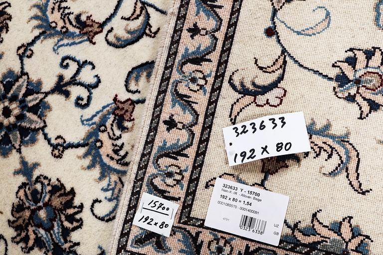 A runner carpet, Nain, part silk, ca 192 x 80 cm.