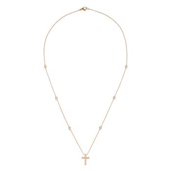 418. RISTI, 18K kultaa, briljanttihiottuja timantteja n. 0.70 ct. T. Tillander 2002. Ketju 44 cm. Paino 4,2 g.