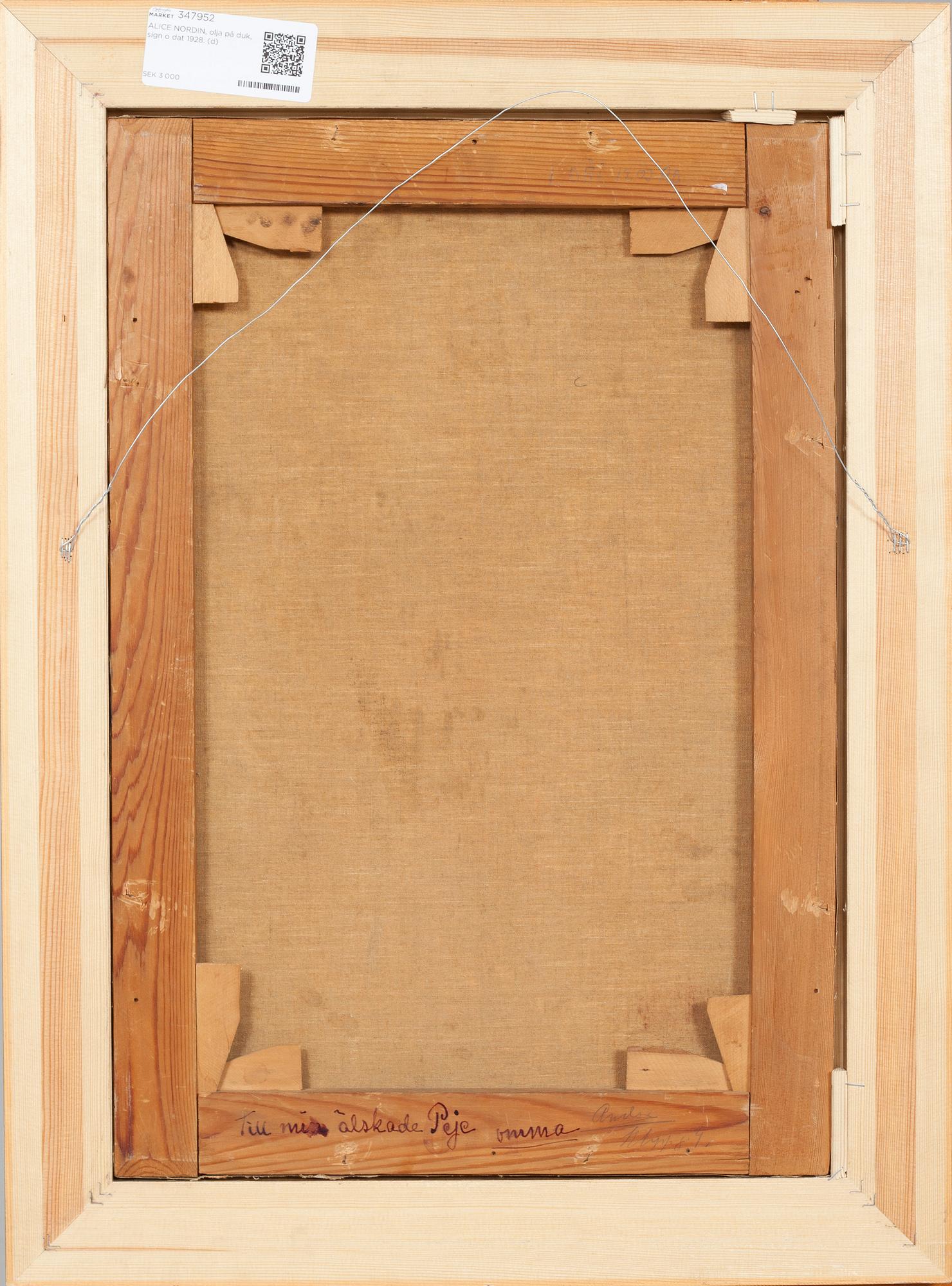 ALICE NORDIN, olja på duk, sign o dat 1928.