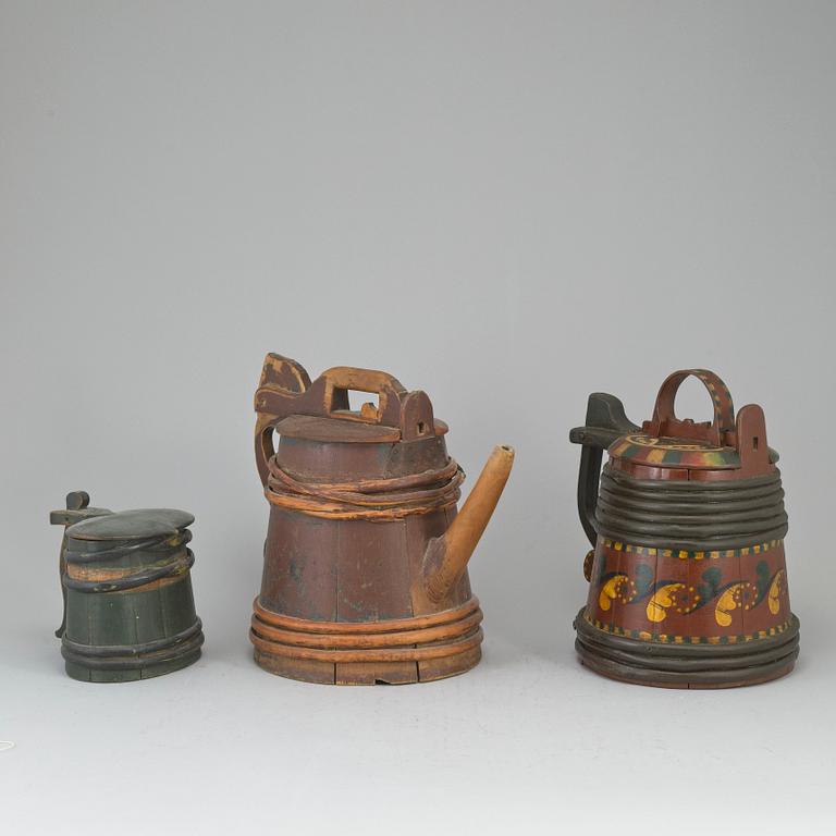 Three painted wooden jars from the 19-20th century.