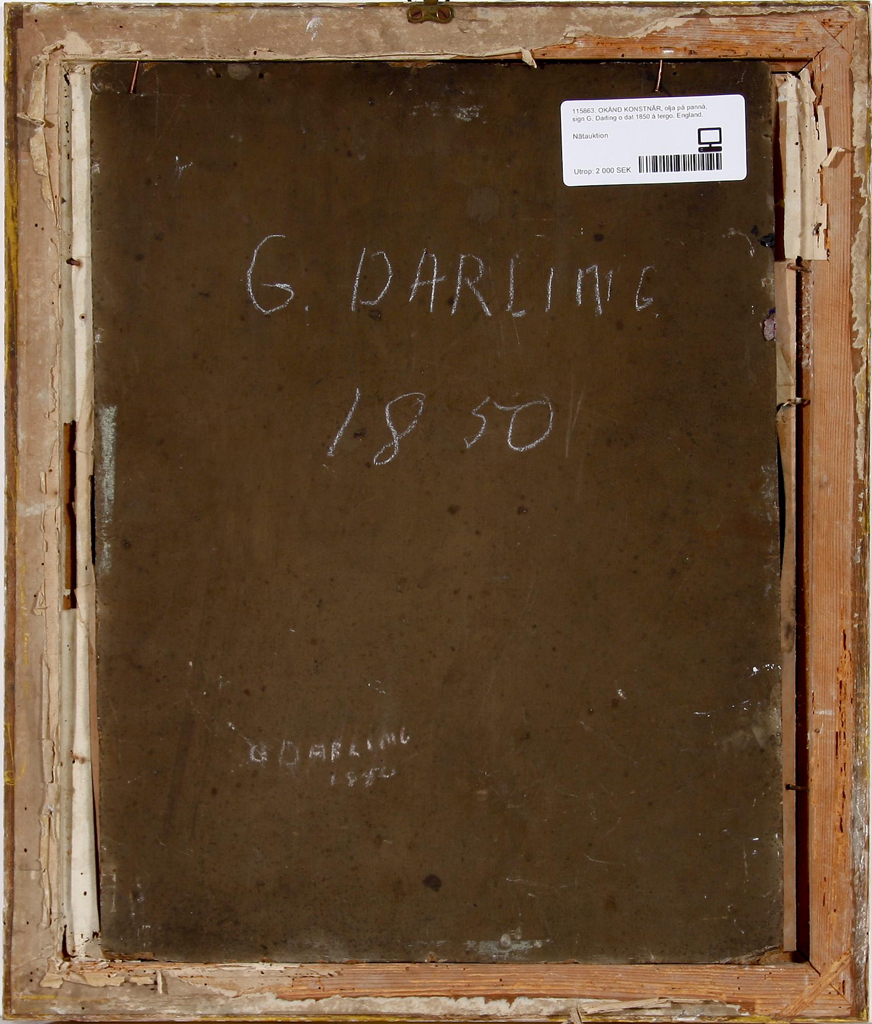 OKÄND KONSTNÄR, olja på pannå, sign G. Darling o dat 1850 á tergo. England.