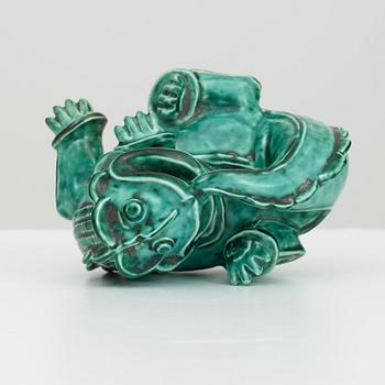 A Wilhelm Kåge stoneware sculpture of a dragon puppy, Gustavsberg ca 1940.