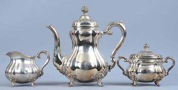 KAFFESERVIS, 3 delar, silver, import stmpl, 1945. Tot vikt 1382 gr.