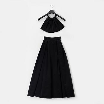 Chanel, a black silk skirt with a collar/top, size 34.