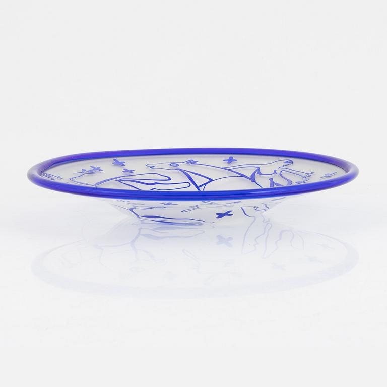 Bertil Vallien, a unique glass dish, Kosta Boda, Sweden.