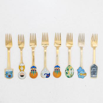 Anton Michelsen, Annual/Christmas spoons, 8 pcs, gilt sterling silver and enamel, Denmark.