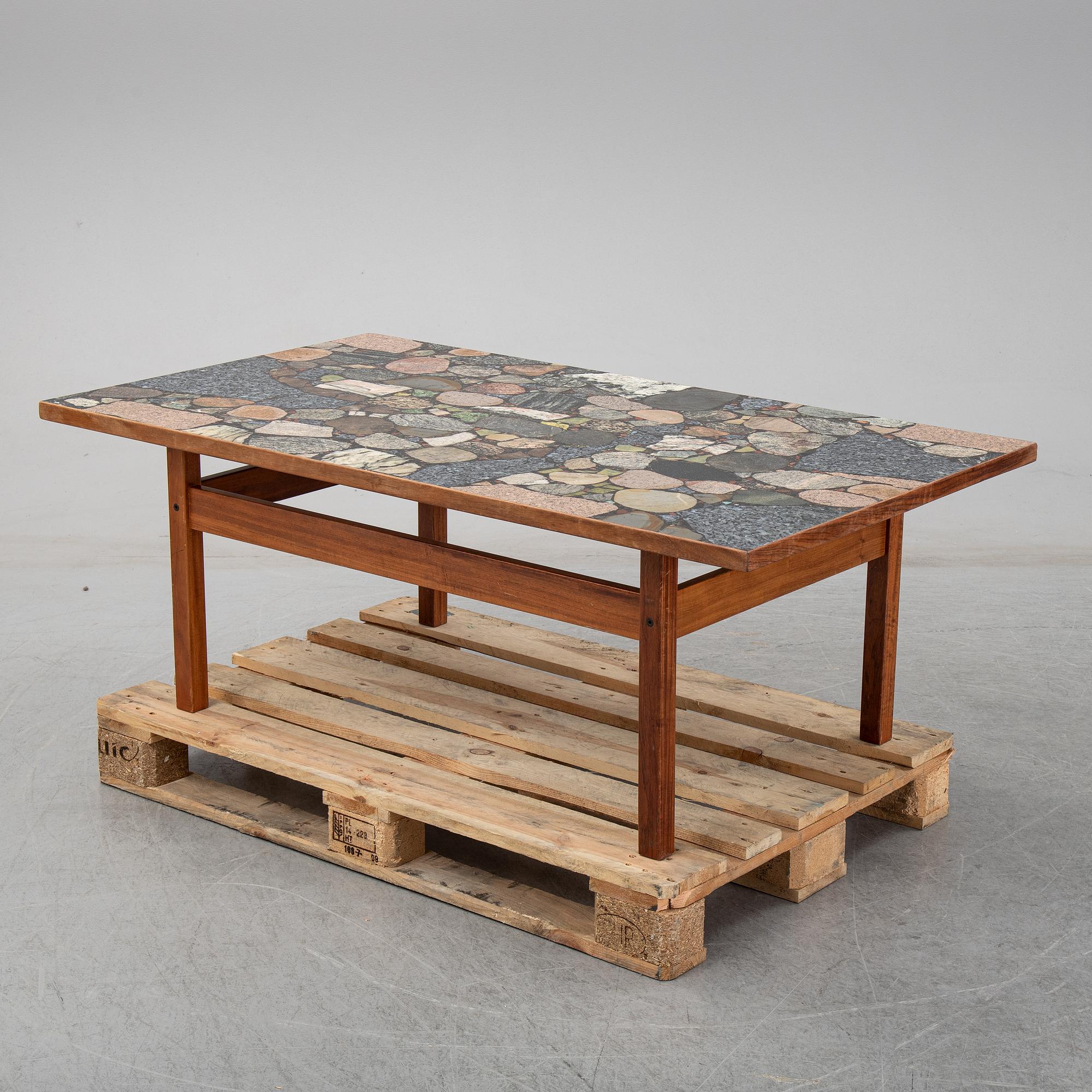 Erling Viksjø, A rosewood and stone coffee table by Conglo Design, Norway, 1960's-80's.
