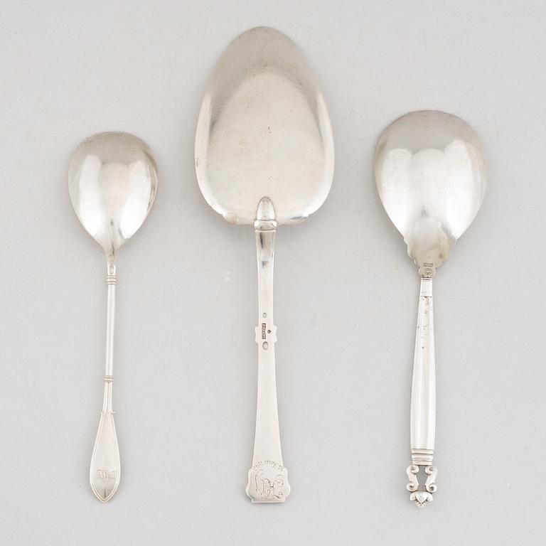 Serving utensils, 3 pcs, silver, Denmark, including Johan Rohde, "Konge/Acorn", Georg Jensen.