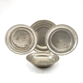 Bowl plate 4 pcs 17th/18th century pewter.