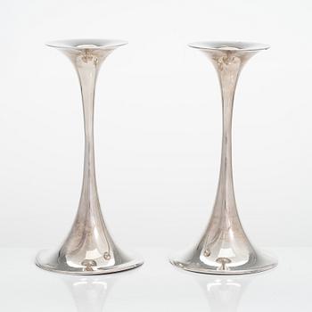 Tapio Wirkkala, a pair of 'Trumpetti' sterling silver candlesticks, Kultakeskus, Norwegian import marks.