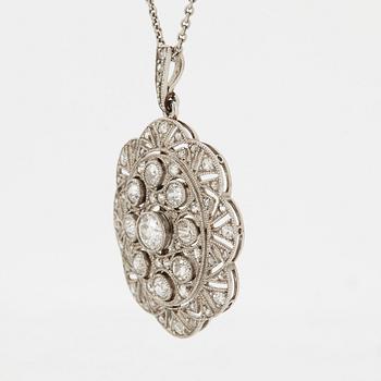 A platinum pendant set with old- and rose-cut diamonds.