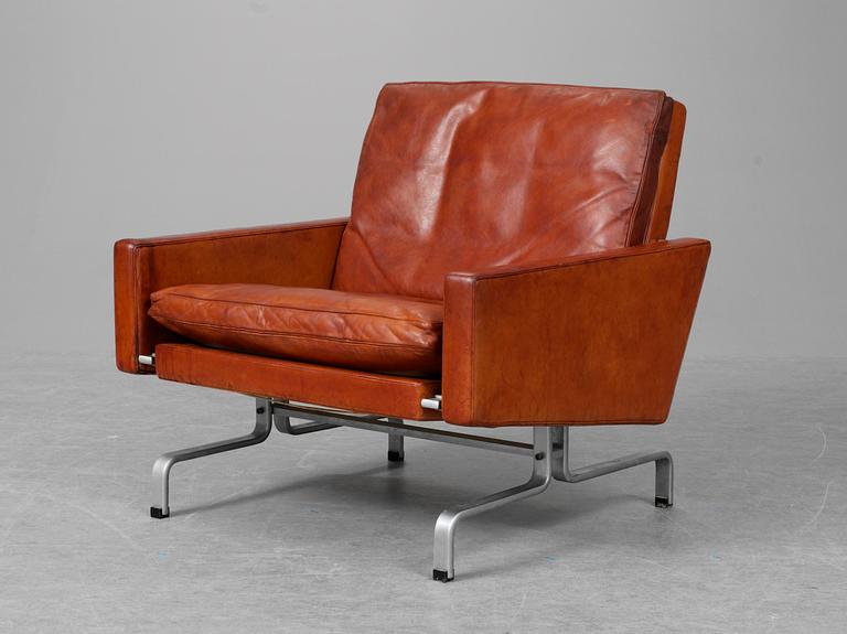 A Poul Kjaerholm brown leather and steel armchair "PK-31", E Kold Christensen, Denmark, 1960's, maker's mark in the steel.