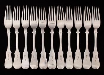 A SET OF RUSSIAN CUTLERY, 12+12+11.