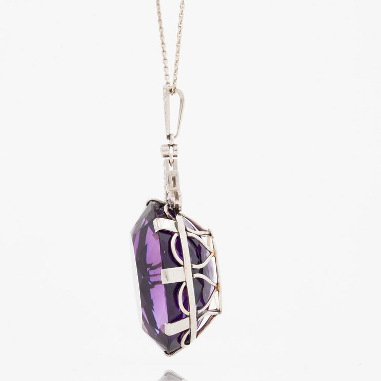 A circa 36.50 ct amethyst and single cut diamond pendant and chain. Total carat weight of diamonds circa 0.20ct.