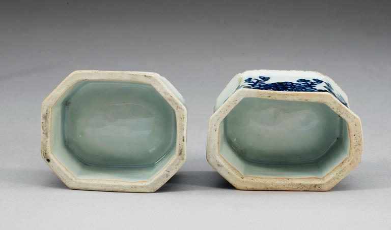 A pair of blue and white salts, Qing dynasty, Qianlong (1736-95).