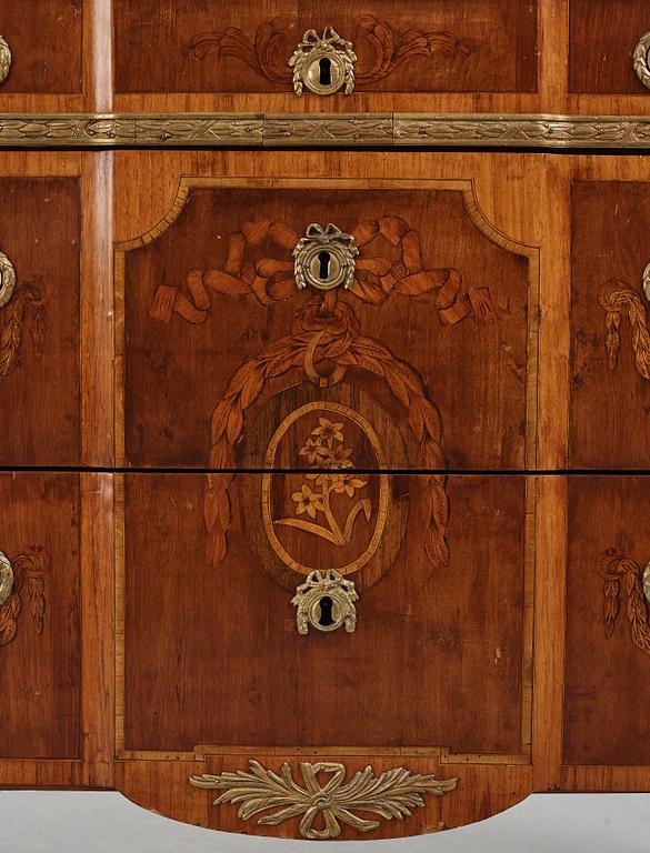 A Gustavian rosewood parquetry and ormolu-mounted commode by J. Hulsten (master in Stockholm 1773-94).