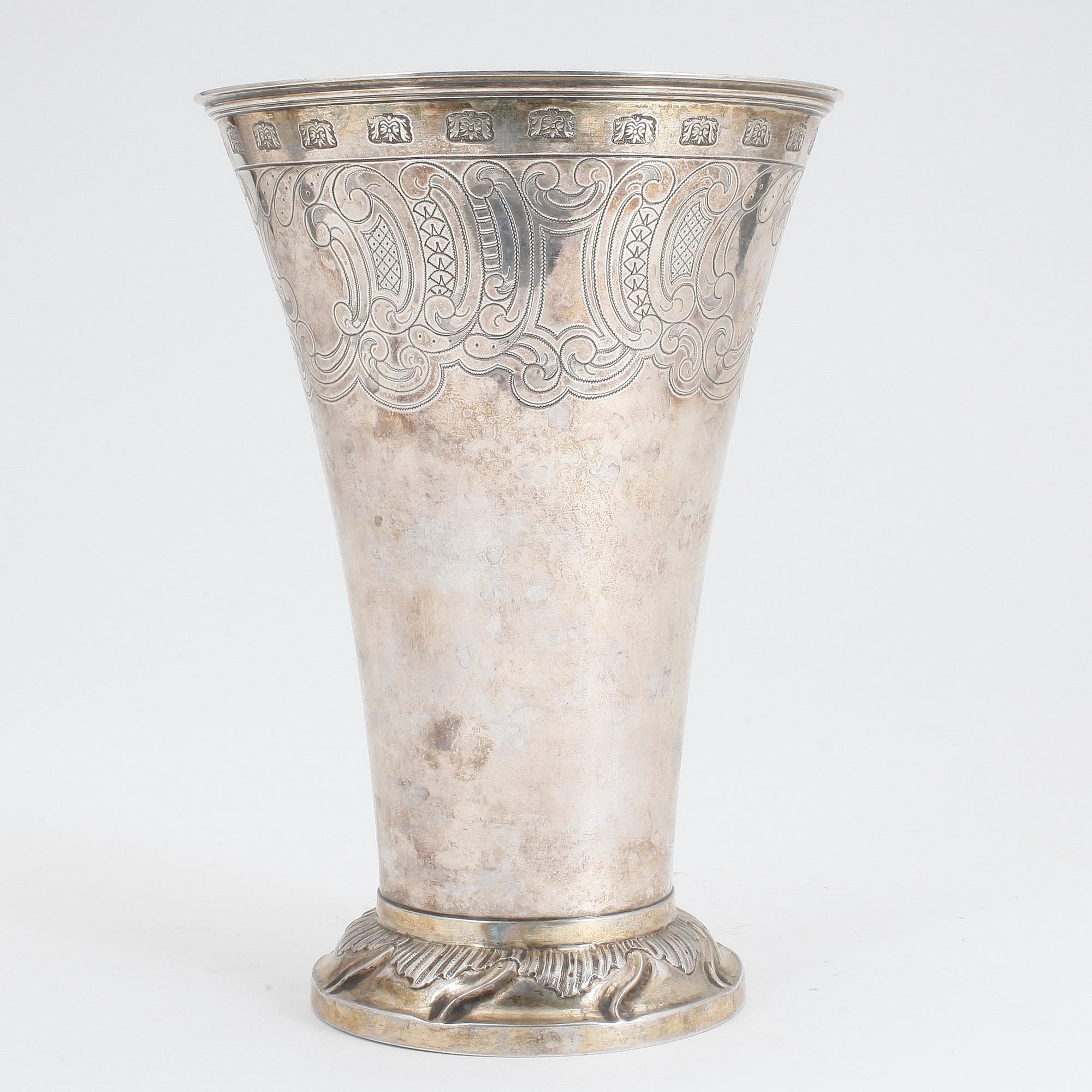BÄGARE, silver, Gustaf Möllenborg, Stockholm, 1894. Vikt ca 248g.