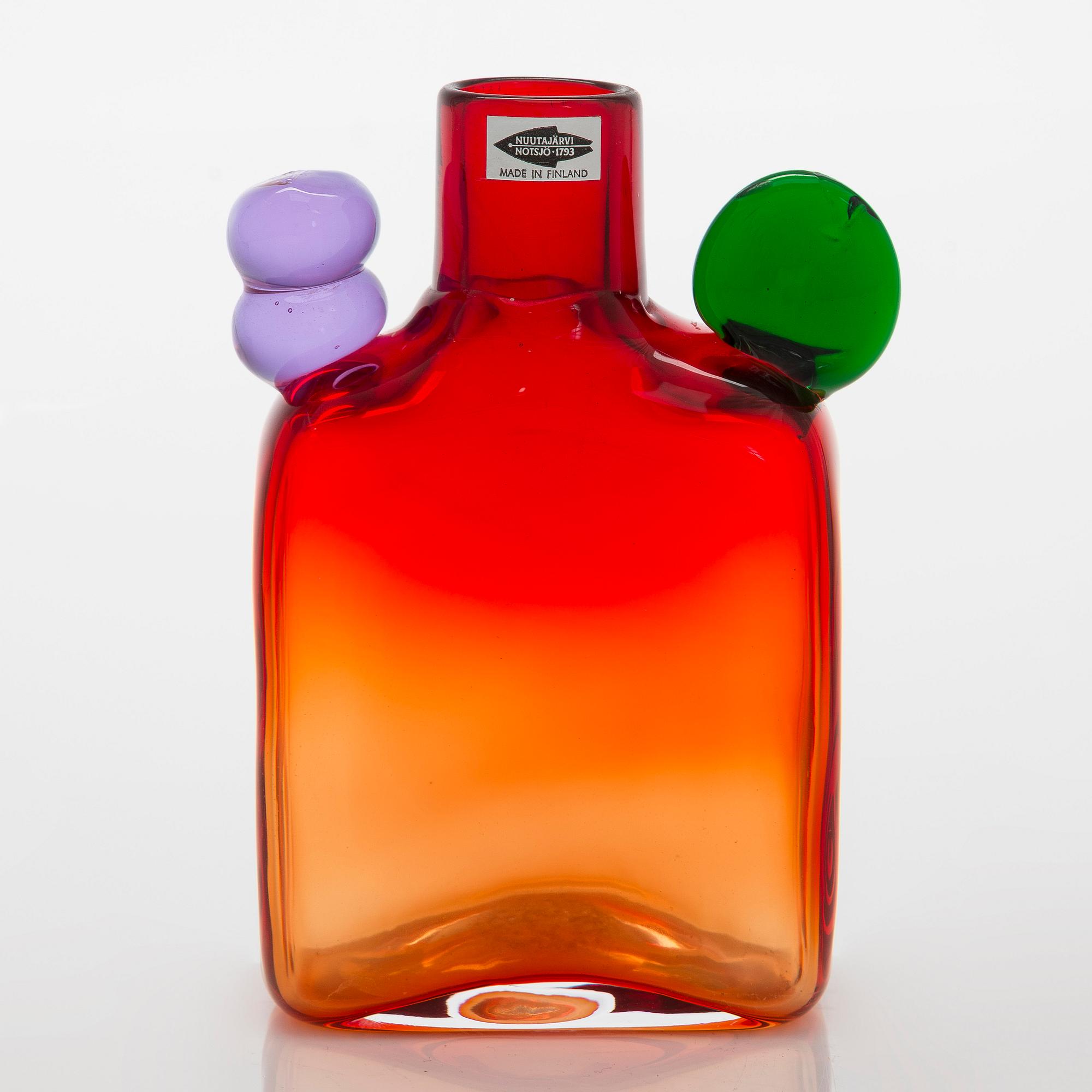Oiva Toikka, flaska, "Pompom", signerad Oiva Toikka Nuutajärvi Notsjö.