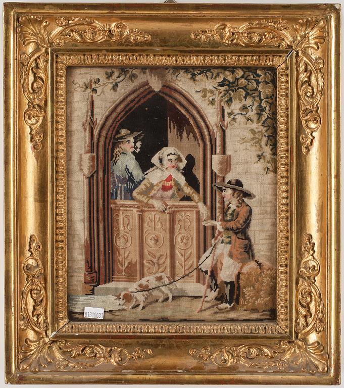 BRODERIER, ett par, 1800-tal.