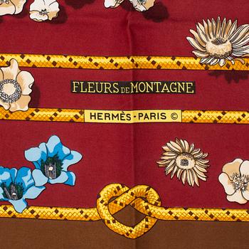 HERMÈS, scarf, "Fleurs de montagne", Cathy Latham, 1st and unique edition, 1982.