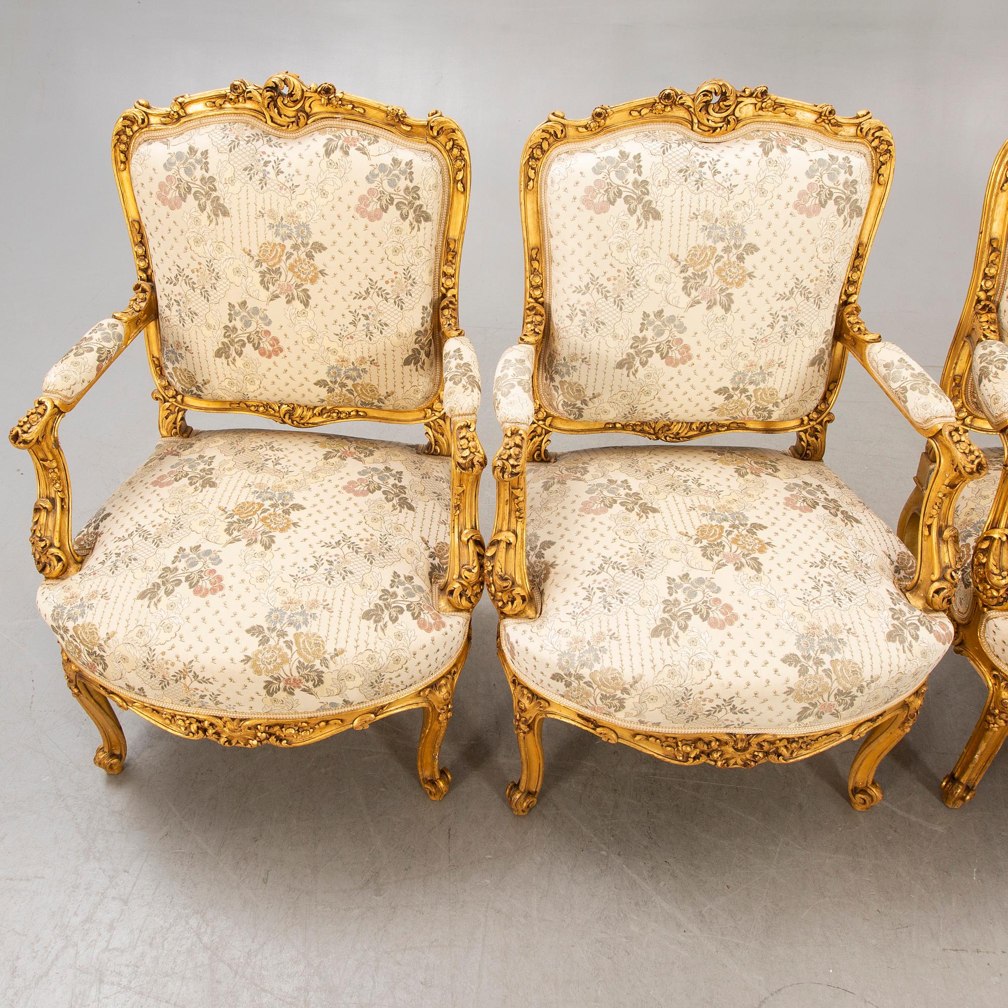 A seven pcs Louis XV style suit first half/mid 1900s.