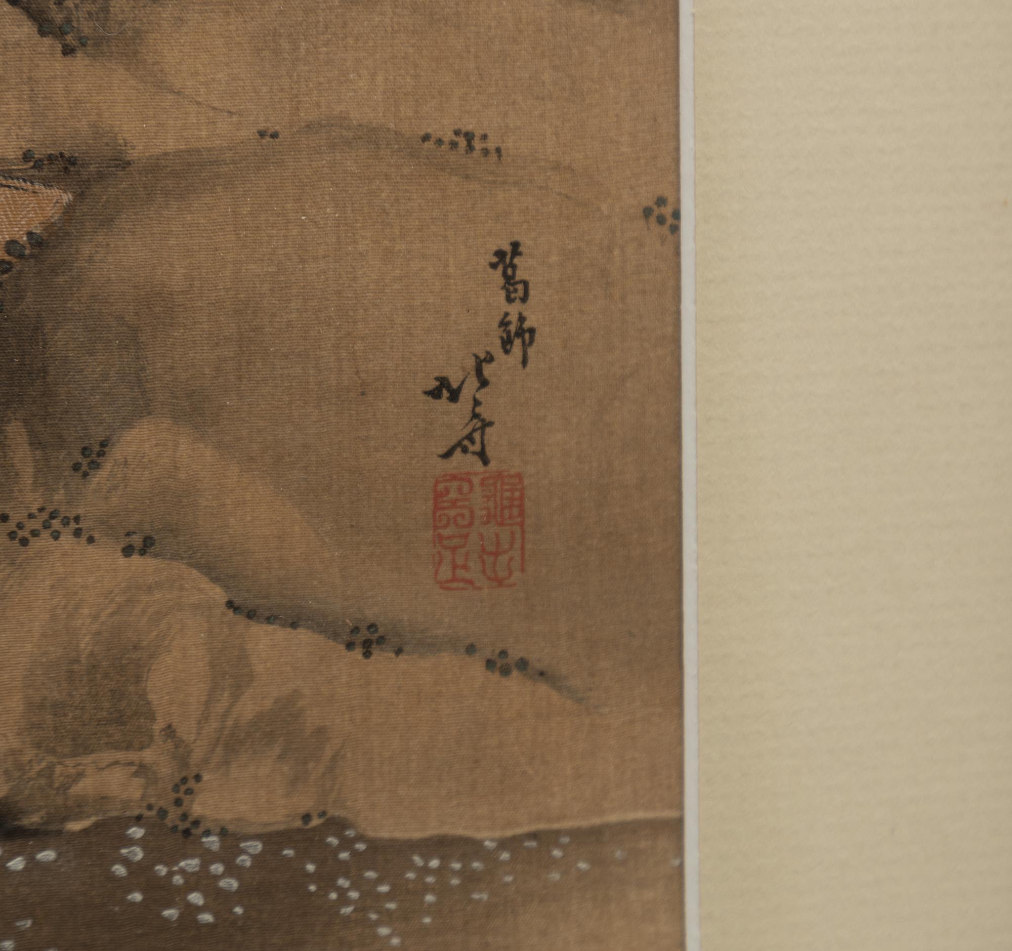 Katsushika Hokusai, efter, färgträsnitt på textil, "Shell Gathering", Japan, 1900-tal.