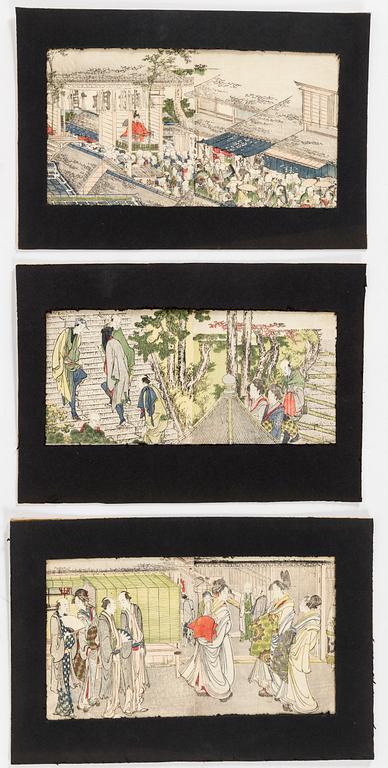 KATSUSHIKA HOKUSAI (1760–1849), color woodblock prints, 18 sheets from 'Toto meisho ichiran'.