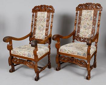 KARMSTOLAR, 1 par, barockstil, sent 1800-tal.