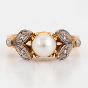 Cultured pearl and eight-cut diamond ring.