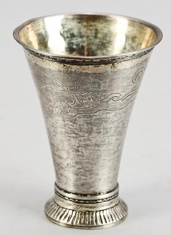 BÄGARE, silver, Lars Öberg, Eskilstuna, 1773-1817. Vikt ca 65g.