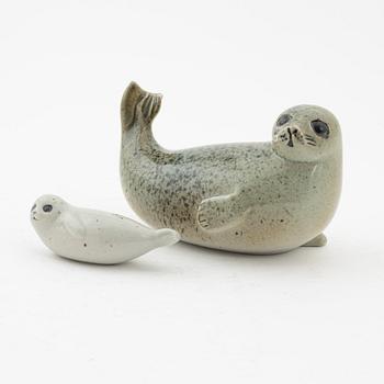 Lisa Larson, two stoneware figurines, Gustavsberg for WWF ad the series 'Lilla Skansen'.