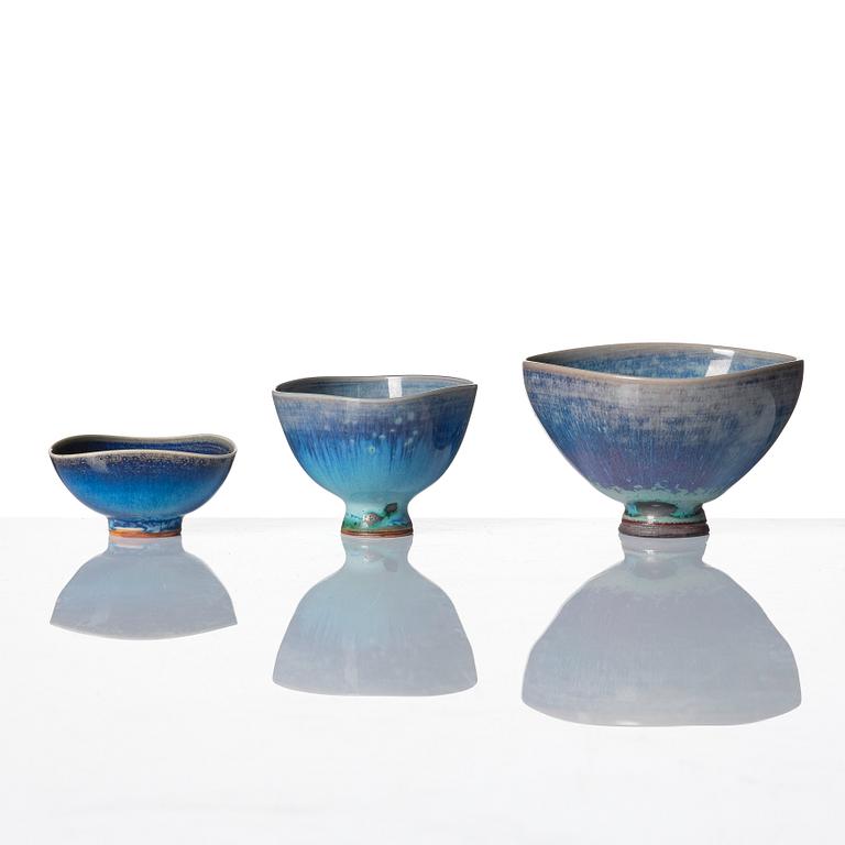 Berndt Friberg, a set of 5 stoneware vases and 3 bowls, Gustavsberg studio, Sweden 1960-70s.