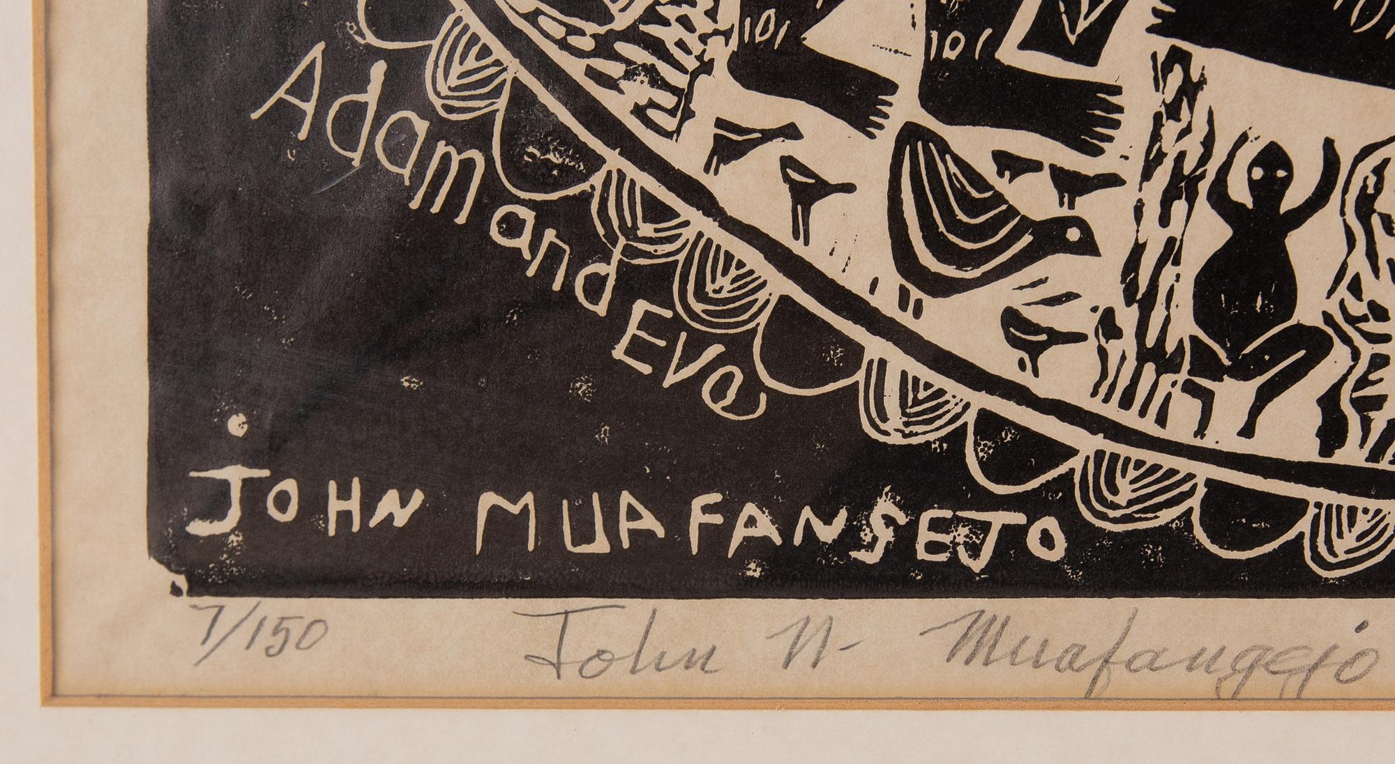 John Ndevasia Muafangejo, linolumsnitt, 1968+85, signerad 7/150.