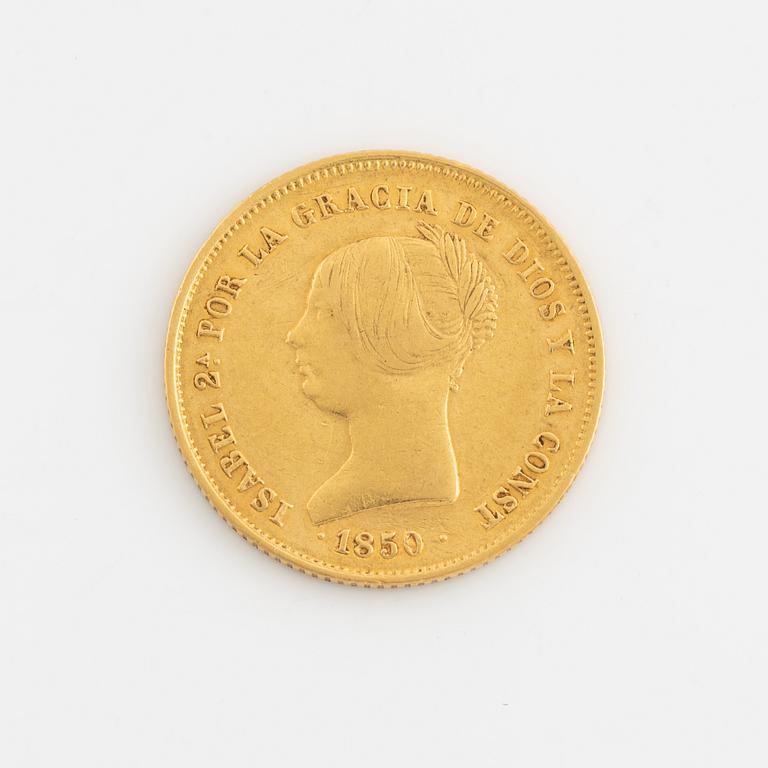 Guldmynt, Spanien, Isabel, 100 Reales 1850.