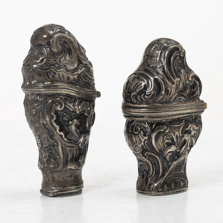 Rokoko, Two silver snuff boxes, Northern Europe, 18th century.