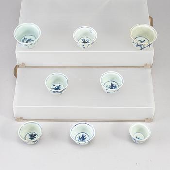 Eight blue and white cups, Ming dynasty (1368-1644).