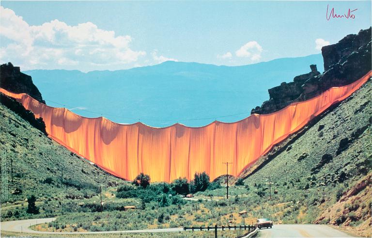 CHRISTO AND JEANNE-CLAUDE, affisch, signerad i rött, "Valley Curtin".