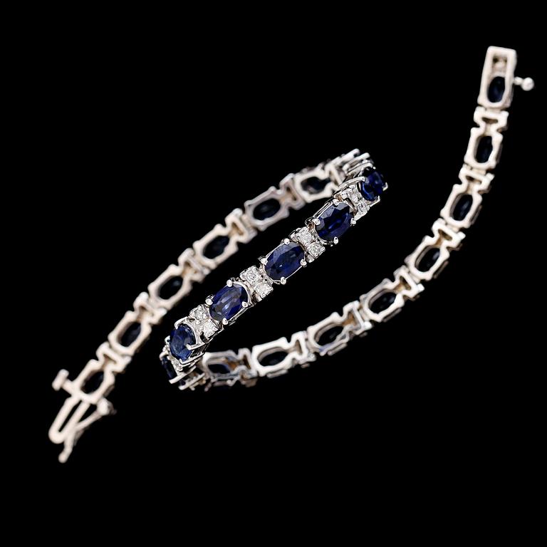 ARMBAND, 10 k vitguld, safirer och briljantslipade diamanter. Vikt 11,6 g.