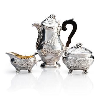 468. A three piece Rococo style silver coffee-set, W.A. Bolin, Stockholm 1946.