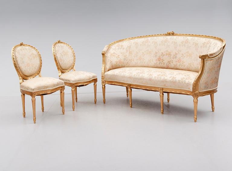 SALONGSGRUPP, 3 delar, gustaviansk stil, 1900-talets första hälft.