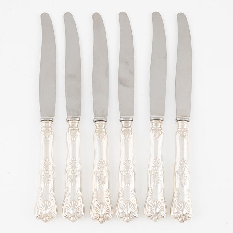 Six Swedish Silver Dinner Knives, 'Engelsk Snäck', CG Hallberg, Stockholm 1937-38.