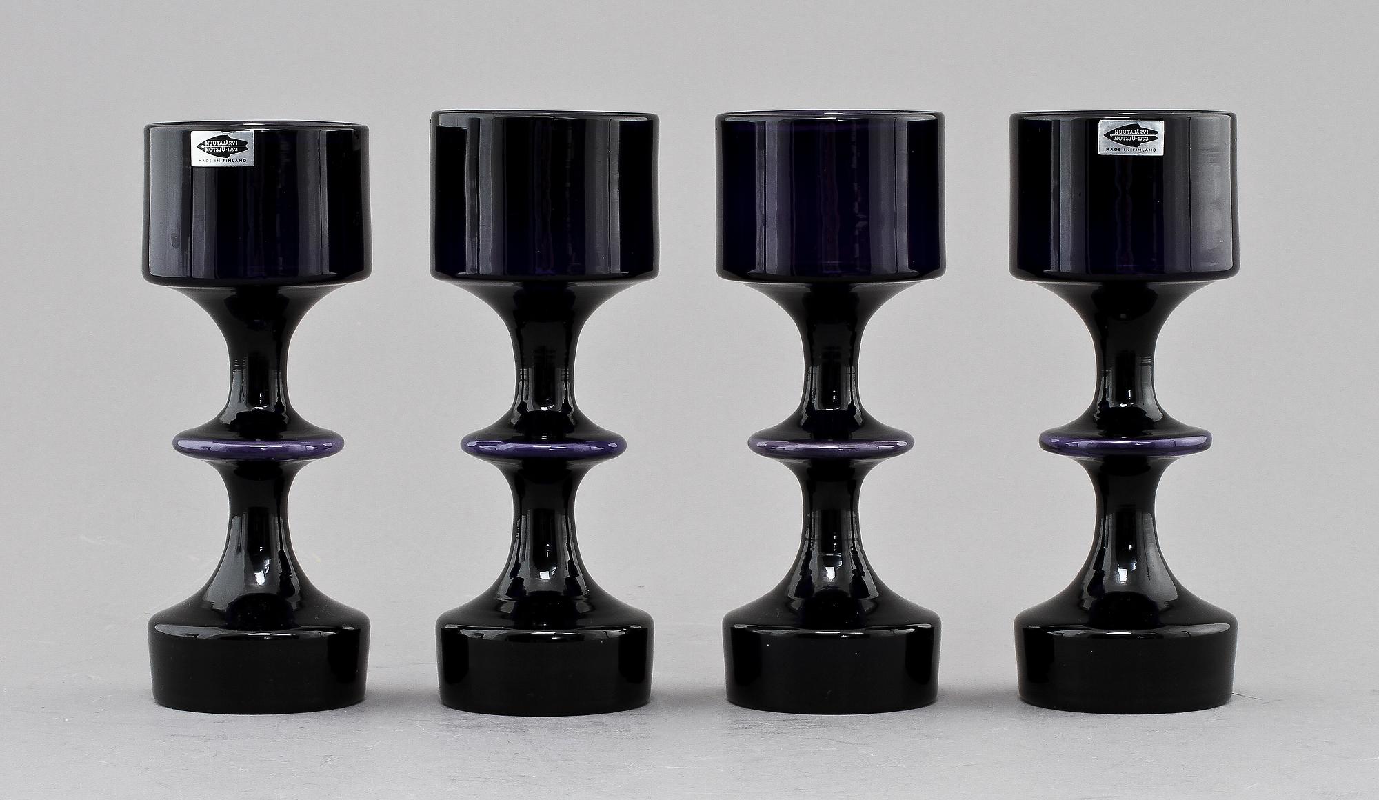 POKALER, 4 st, glas, "HYRRÄ", Kaj Franck, Nuutajärvi, Notsjö.