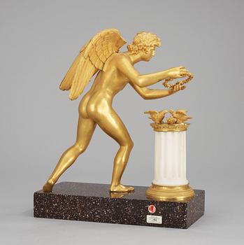 A Swedish circa 1800 gilt bronze, white marble and porphyry table sculpture.