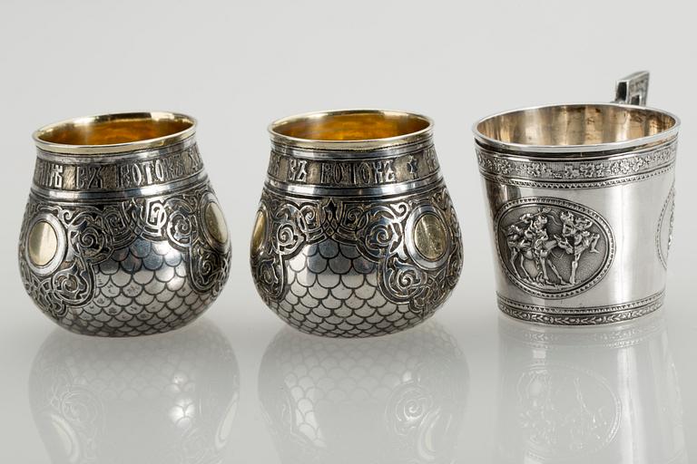 VODKAKOPPAR, 2 + 1. Ryssland, Moskva samt St Petersburg, 1800-talets mitt. Total vikt 198 gr.