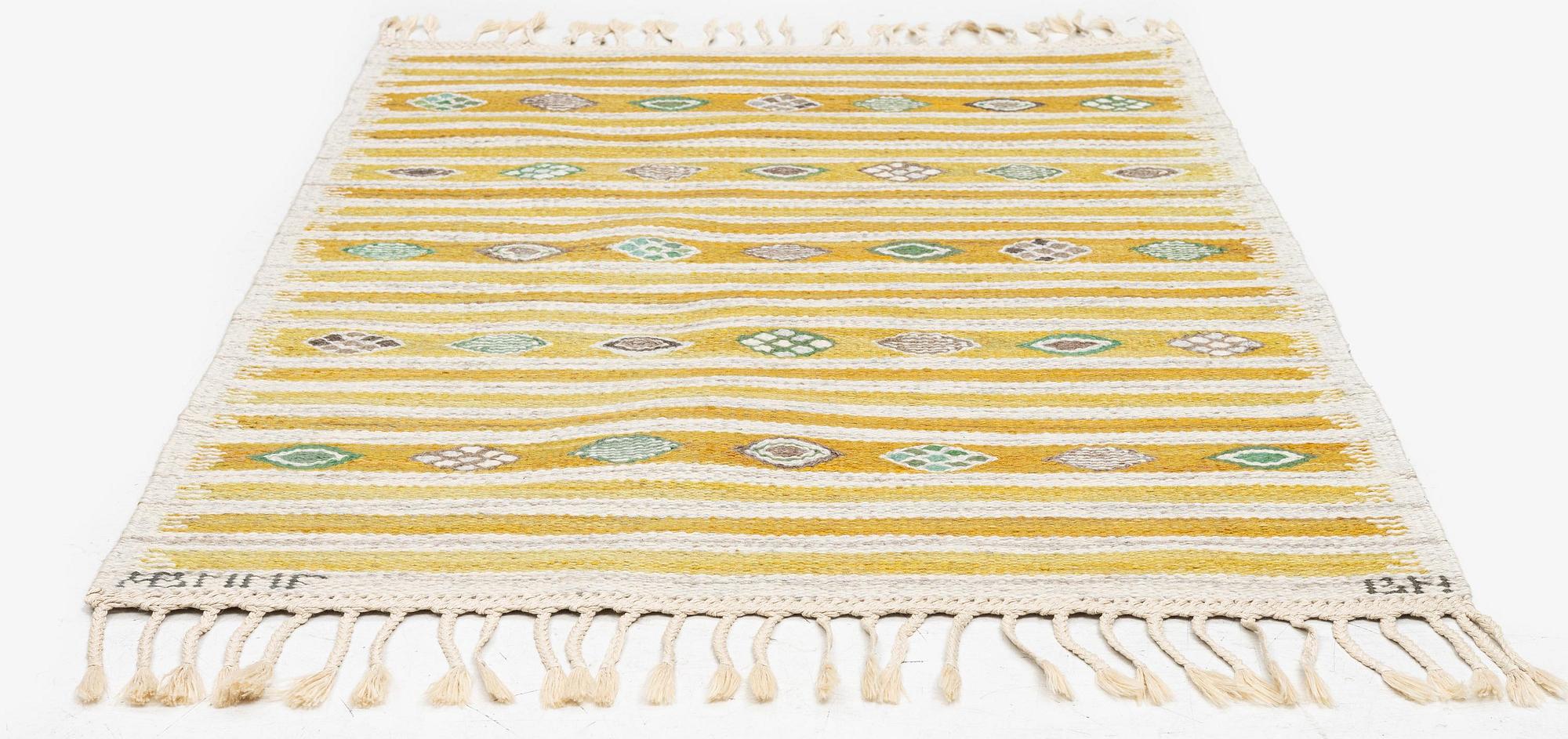 Barbro Nilsson, a carpet, 'Hjortron', flat weave, c. 137 x 87 cm, signed AB MMF BN.