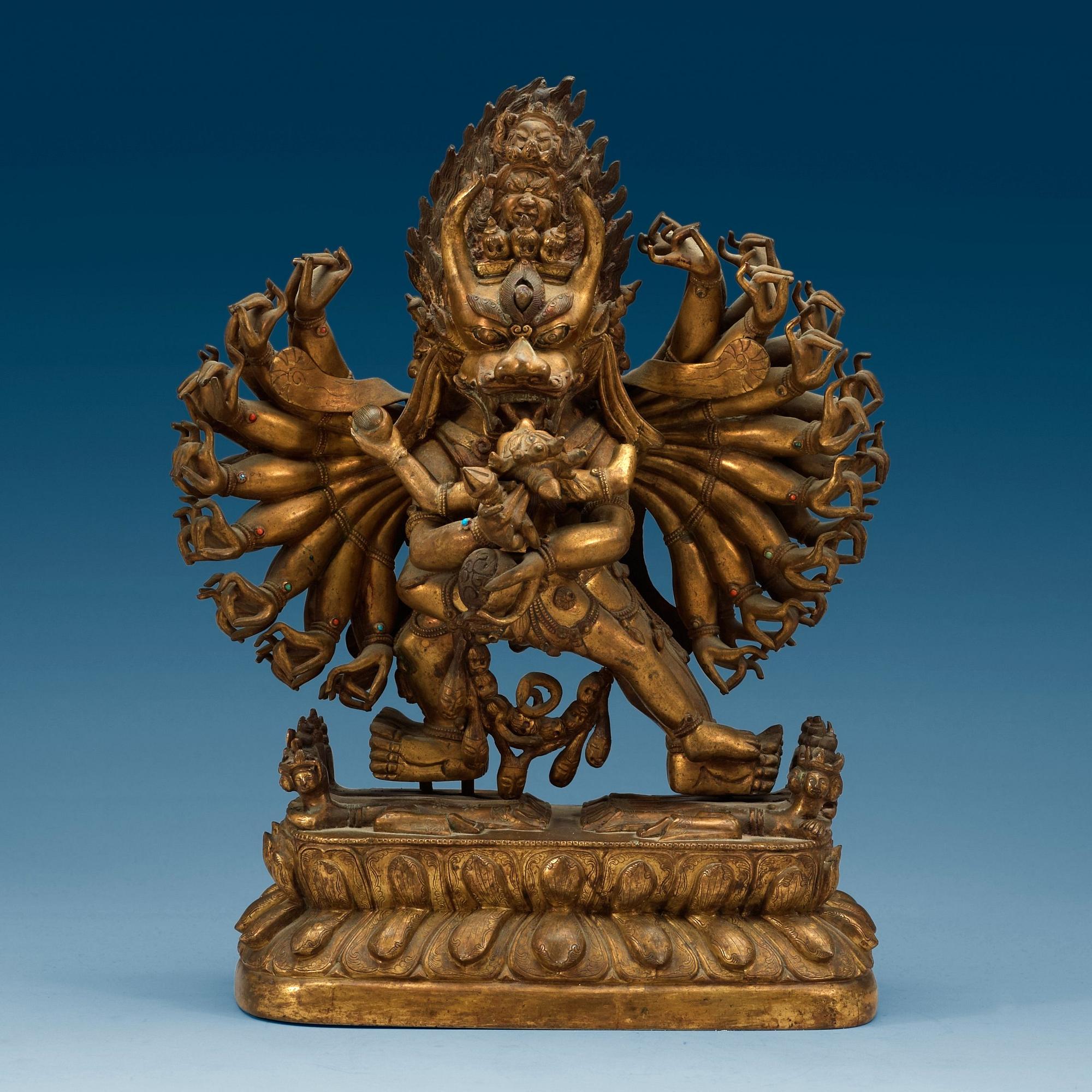 YAMANTAKA, förgylld brons. Tibet, troligen omkring 1900.