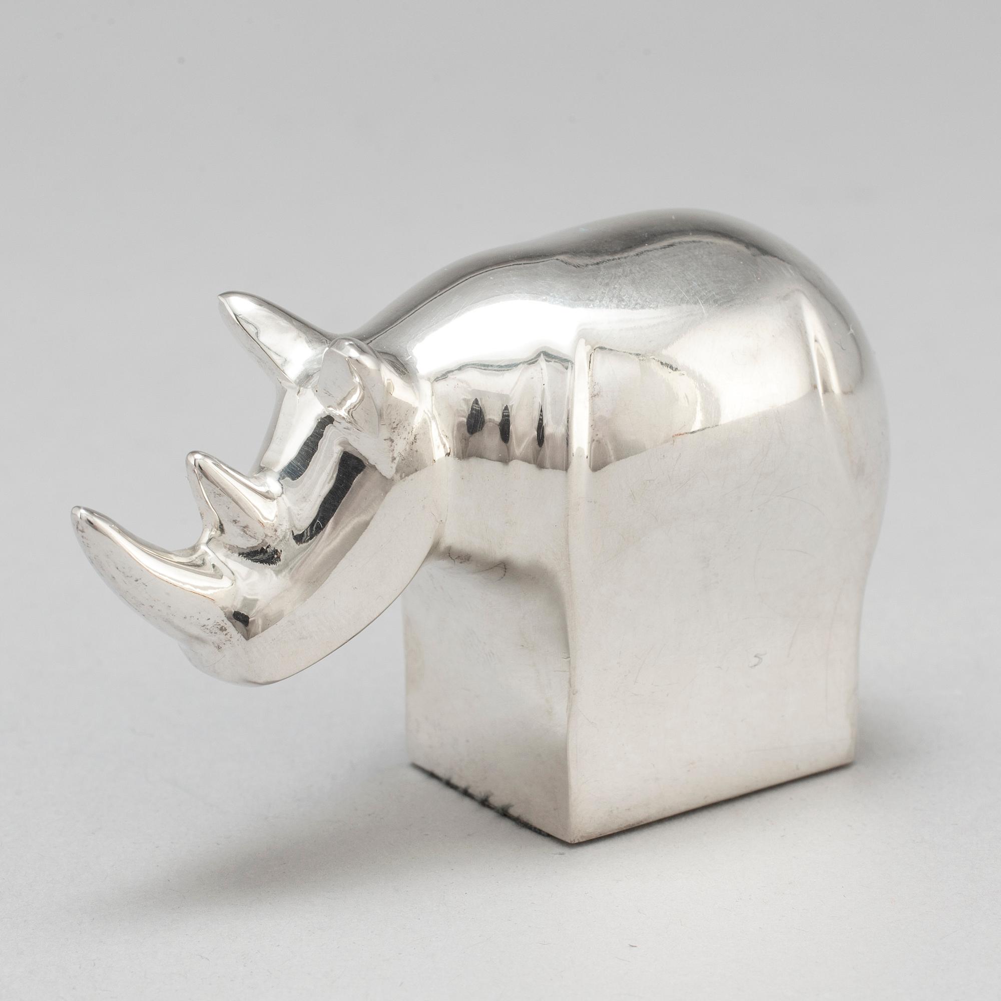 GUNNAR CYRÉN, a zinc silverplate rhinocerus sculpture by Dansk design Japan.