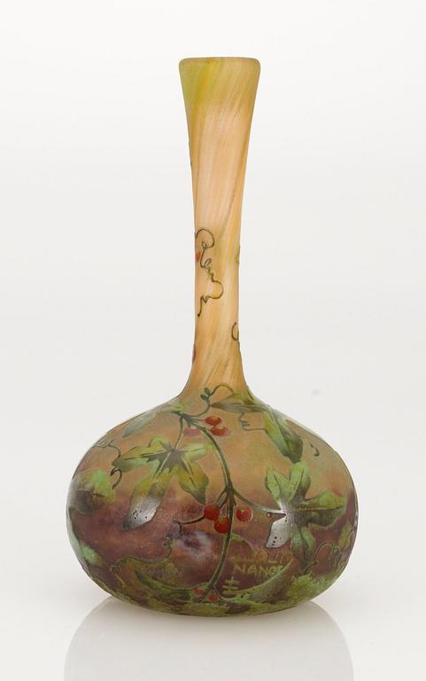 An art nouveau Daum cameo glass vase, Nancy, France.