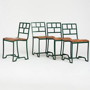 Carl Hörvik, a set of four iron framed garden chairs, ca 1927-1929, probably by Grythyttan Sweden for Lindgården, Stockholm.