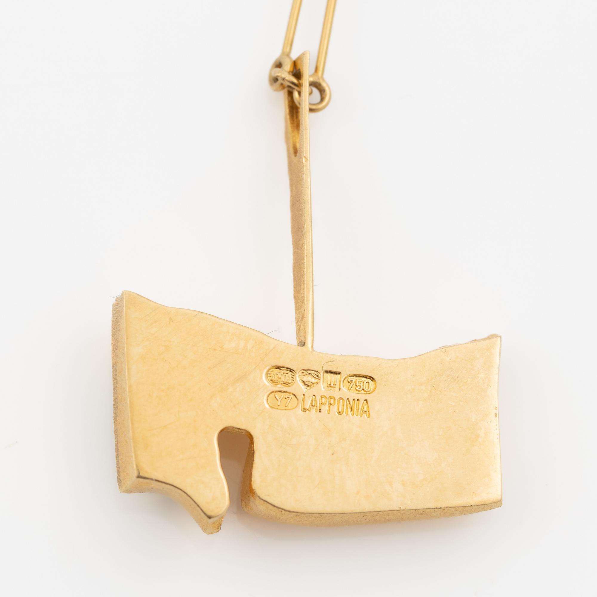 Björn Weckström, necklace, 18K gold with green stone, Finland 1976. For Lapponia.